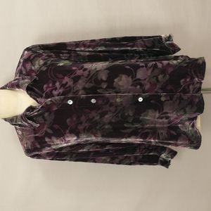 Purple Floral Velvet Silk Blend Blouse Shaket Lush Soft Top Versatile Bohemian
